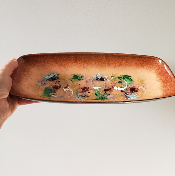 MCM Vintage Enameled Copper 12" Oblong Trinket Tray Dish - Picture 4 of 6